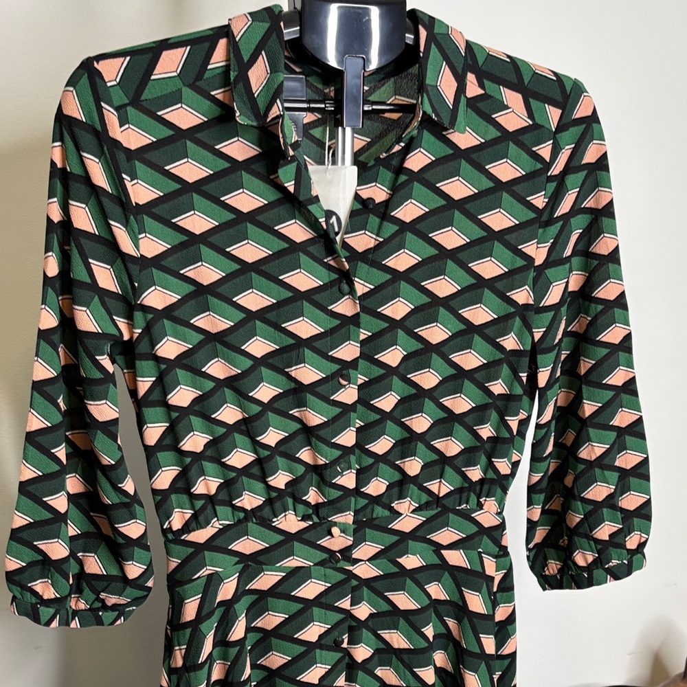 Geometric Patterned Green and Pink Dress